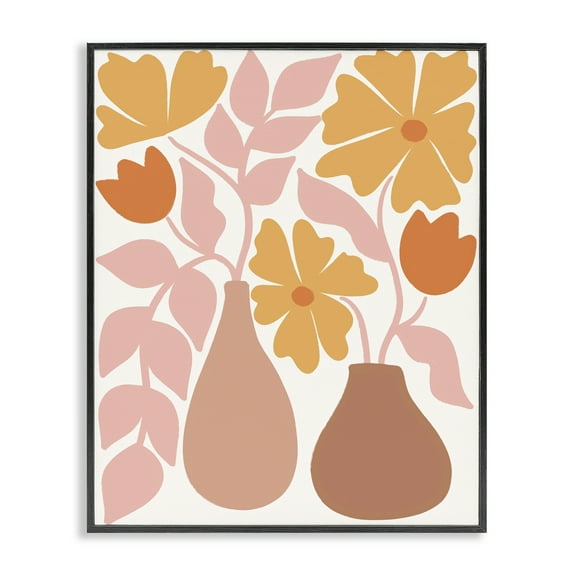 Stupell Industries Funky Flower Vases Plants & Flowers Painting Black Framed Art Print Wall Art, 11 x 14