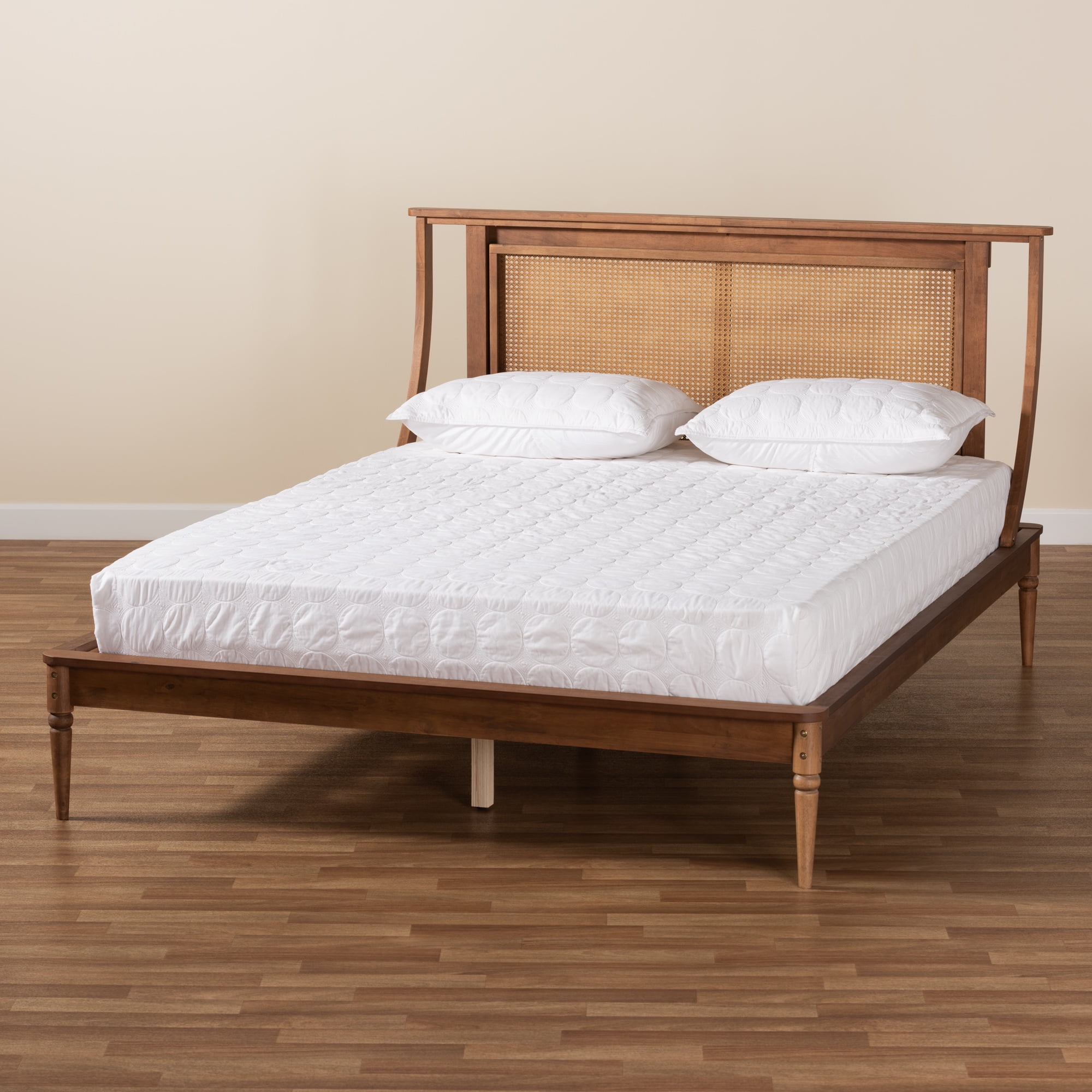 Baxton Studio Jamila Modern Transitional Walnut Brown Finished Wood and Synthetic Rattan King Size Platform Bed