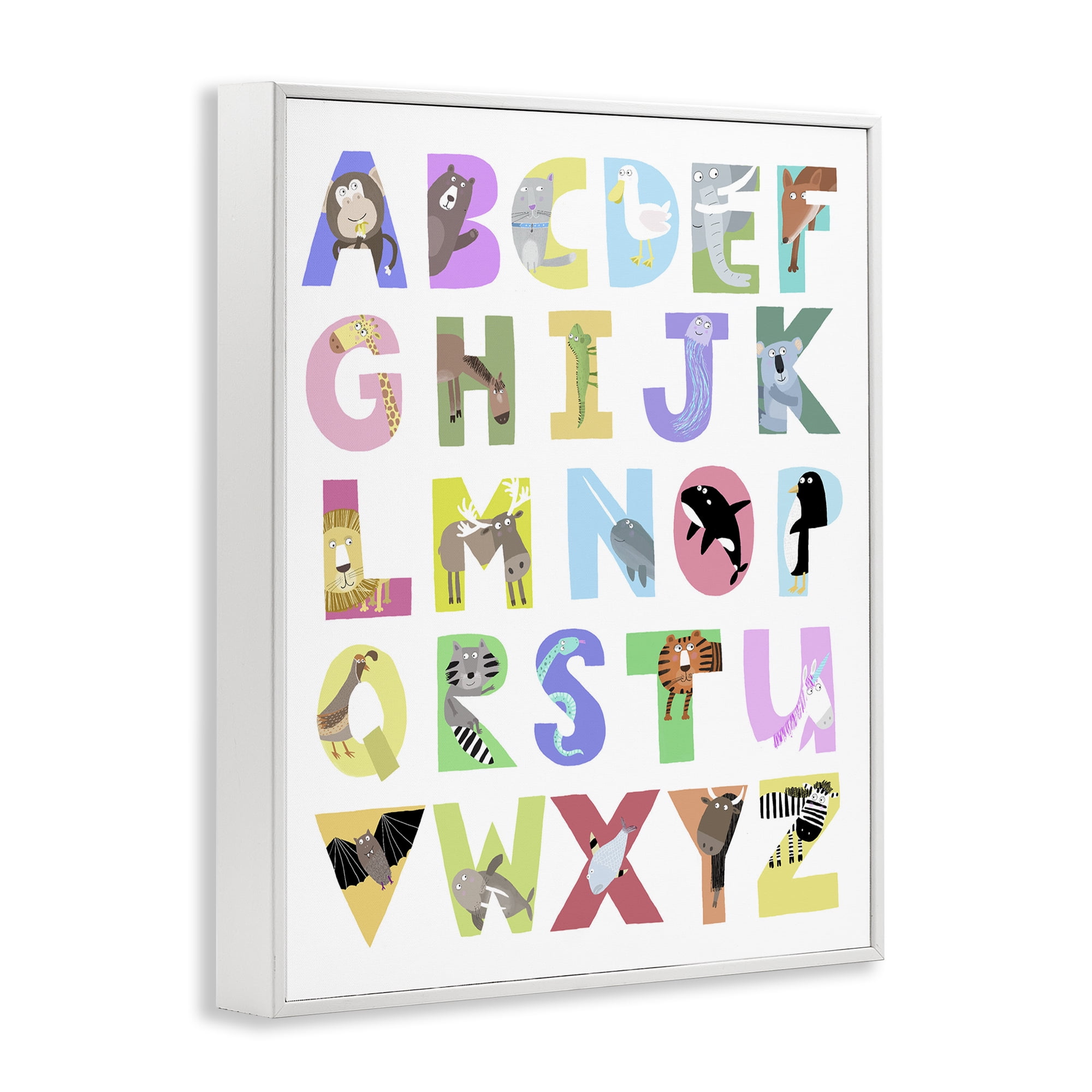 Stupell Industries Alphabet Shapes with Animals White Framed Giclee Art, design by Carla Daly