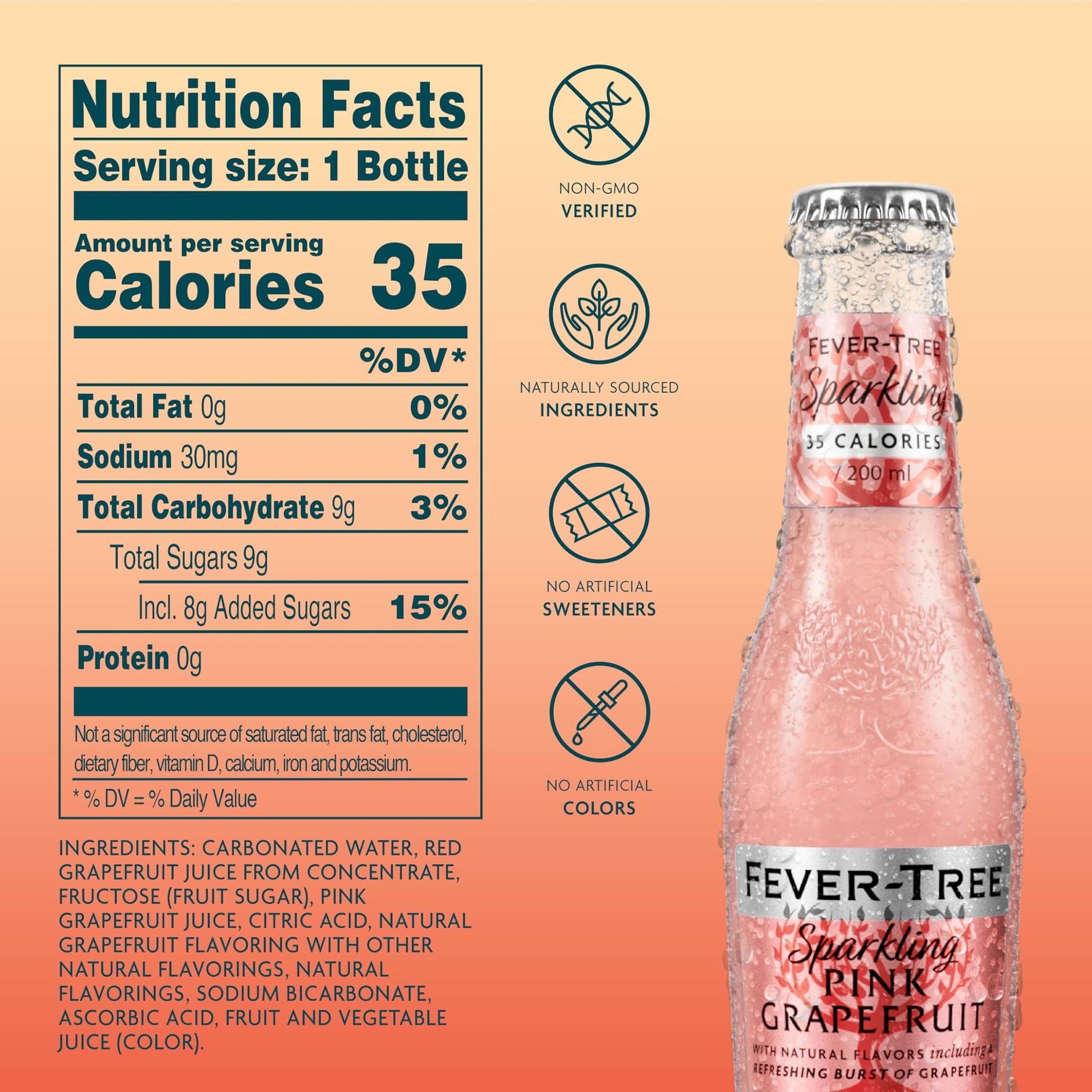 Fever-Tree Sparkling Pink Grapefruit , 4 Pack, 200 ML Glass Bottles, 0% ABV