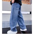 thumbnail image 5 of UACY Boys Jeans Baggy Casual Classic Straight Wide Leg Denim Pants Elastic High Waisted Preppy Trousers Girls Y2K Streetwear with Pockets (Light Blue, 5-6 Years), 5 of 5