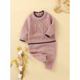 thumbnail image 6 of Qiylii Infant Baby Unisex Knitted Romper, Long Sleeve Color-Contrast Round Neck Knitted Long Jumpsuit for Girls Boys,0-18M, 6 of 9