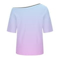 thumbnail image 5 of HomeDM Cold Shoulder Short Sleeve Tops Summer Loose Fit Shirts for Women Casual Vacation Tees Blouses S-2XL, 5 of 6