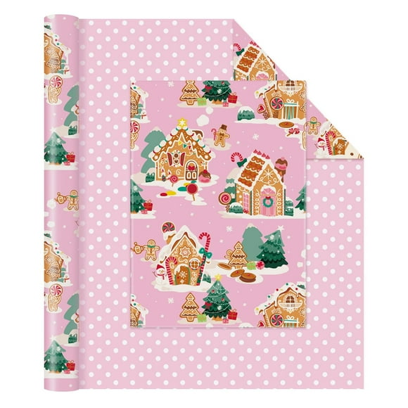 Papel de regalo WERNNSAI, 43 x 10 m, rosa, pan de jengibre reversible