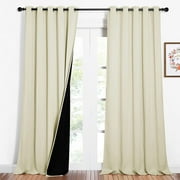 P5HAO Living Room Completely Shaded Draperies, Privacy Protection & Noise Reducing Ring Top Drapes, Black Lined Insulated Window Treatment Curtain Panels (Beige, 2 Pieces, W62 x L95) Beige 62x95
