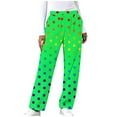thumbnail image 3 of ClodeEU Women's Polka Dot Printed Elastic Waist Plush Pant,Wide Leg Pants With Side Pockets Green,Womens Plus M, 3 of 6