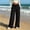 Black, variant on Women Drawstring Elastic High Waist Side Slit Wide Leg Flow Pants Soft Stretch Athleisure Casual Loungewear Trousers White L