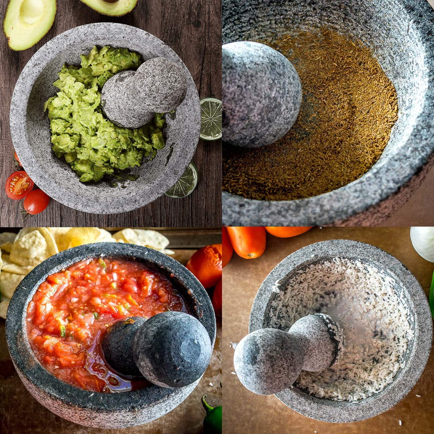 Gorilla Grip Original Mortar and Pestle Set, Slip Scratch Resistant Bottom, Heavy Duty Polished Granite Guacamole Molcajete Bowl Kitchen Spices