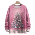 thumbnail image 3 of WTOBBY Women's Christmas Printed Knitted Sweater Top, Long Sleeve Round Neck Casual Pullover, Holiday Themed Yarn Sweater for Women,Pink 2XL, 3 of 5