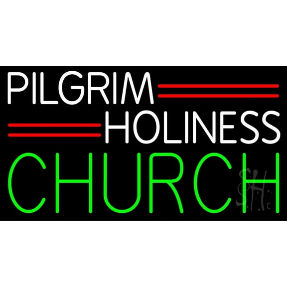 White Pilgrim Holiness Green Church LED Neon Sign 13" Tall x 24" Wide - inches Black Square Cut Acrylic Backing, with Dimmer - Premium built indoor Sign for Home décor, Religious place, Store.