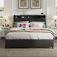 thumbnail image 2 of Bellemave PU Leather Upholstered Bed Frame Queen Size with 4 Storage Drawers Noise-reduced Queen Size Bed Frame with Bookcase Headboard and Charging Station (Queen, Black), 2 of 9