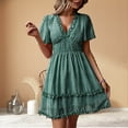 thumbnail image 2 of qucoqpe Women Summer Dress Long Casual Ruffle V Neck Short Sleeves Midi Dress Boho Floral Print Flowy Swing Beach Dress, 2 of 7