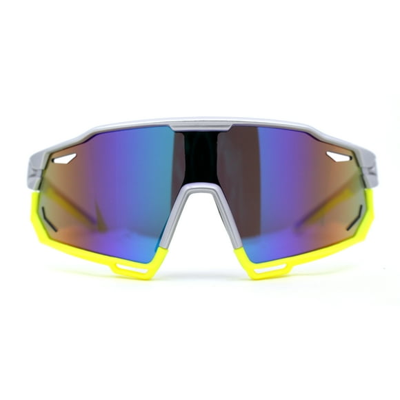 Lunettes de Soleil Sport en Plastique pour Hommes Tendance Futuristes Couleur Miroir Oversize Bouclier Argent Jaune Sarcelle Miroir