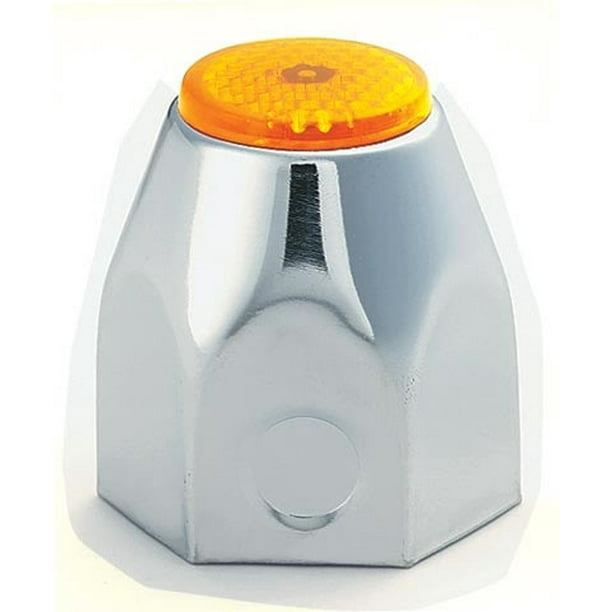 60 Chrome Lug Nut Covers with Amber Reflectors for Trucks w 1.5" Nuts