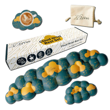 ZYVAO Cloud Wrist Rest for Keyboard and Mouse,  Dark Green and Gold, Tech Desing, Set 3 in 1