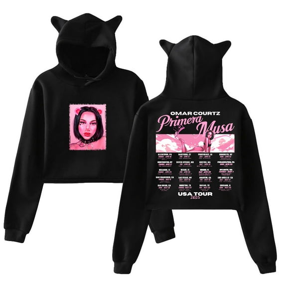 Omar Courtz Primera Musa Tour Hoodie Cat Ears Hooded Sweatshirt Long Sleeve Crop Top Women's Clothes