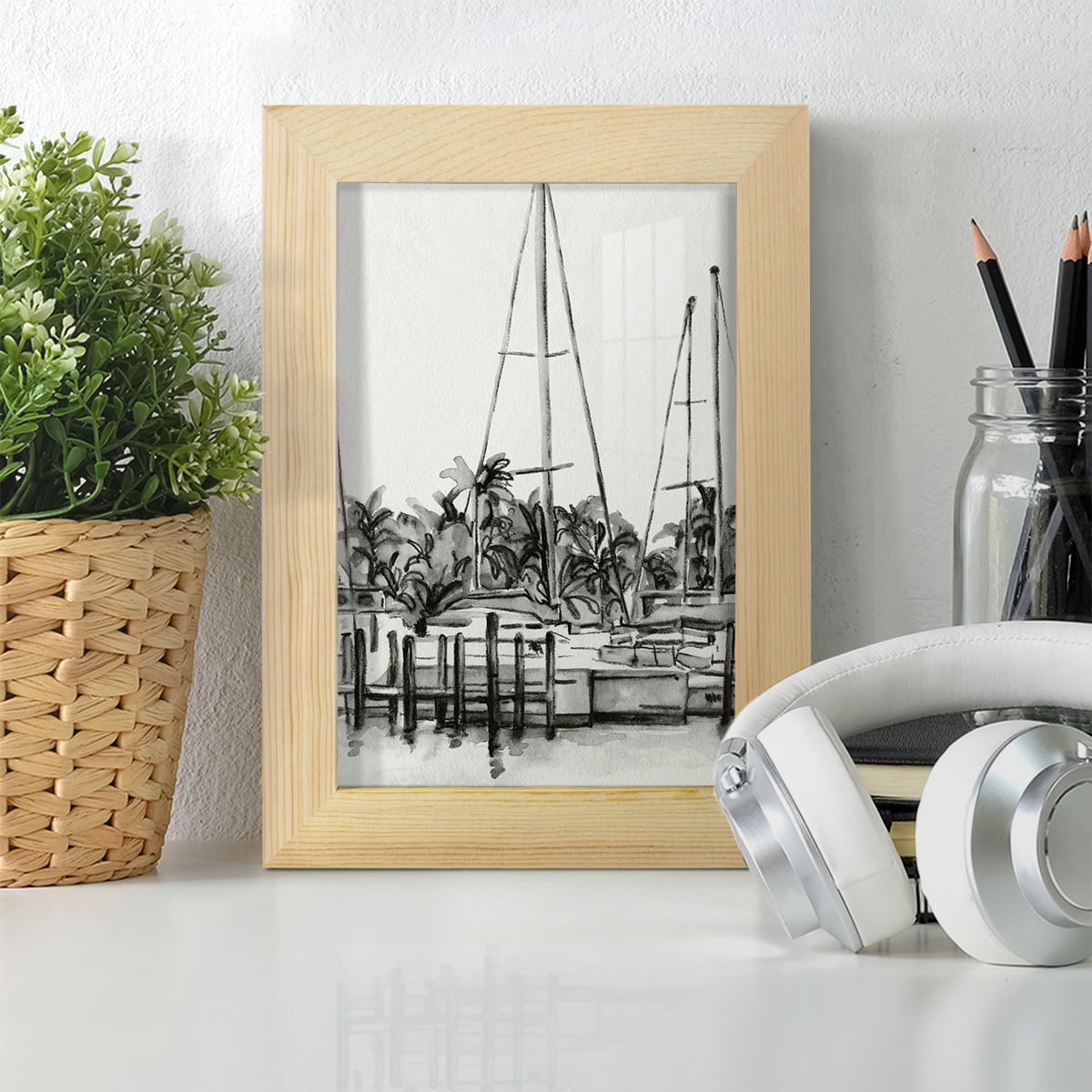 Neutral Tropics I - Framed Print w/glass - Natural Wood
