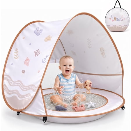 Beach Tent with Pool - Pop Up Shelter UV Protection for , Foldable Play Tent with Beach Toys Set and Carry Bag, Summer Outdoor Use Portable Beach Essentials