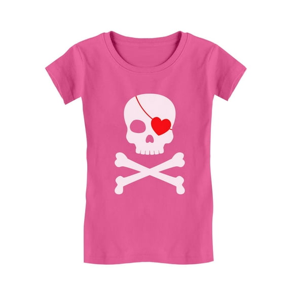 Tstars Girls Valentine's Day Shirts - Kids' Love Pirate Skull and Heart Design - Ideal Valentine's Gift - Fitted Graphic T-Shirt for Celebrations, Casual Wear