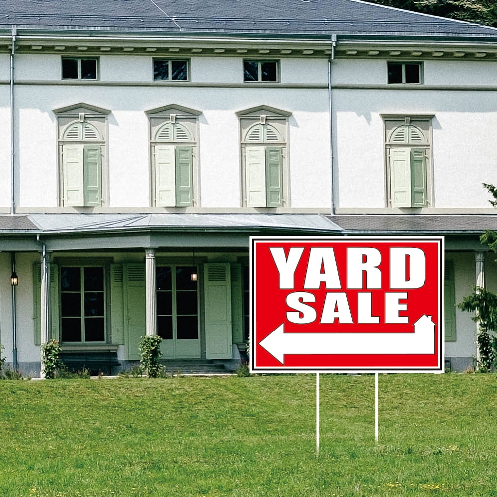 9Pcs Yard Sale Yard Sign with 18 Stakes Courtyard Auction Lawn Decorations Courtyard Sale Waterproof Sign Yard Outdoor Red and White Decorative Sign