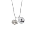 thumbnail image 2 of Delight Jewelry Medium Lotus Flower Silvertone Script Initial Disc - K - Charm Necklace, 20"+3", 2 of 4