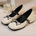 thumbnail image 5 of IEMIEMIEM Women's Chunky Heels Mary Jane Shoes Classic PU Leather Pumps Round Toe Bow Patent Strap Buckle Dress Shoes Casual Daily Work Versatile 8.5 wide, 5 of 6