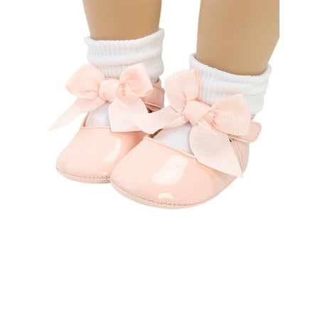

Jamlynbo Kids Girls Soft Sole Princess Shoes Casual Baptism Shoes Anti-slip Infant Crib Shoes with Cute Ribbon Bow