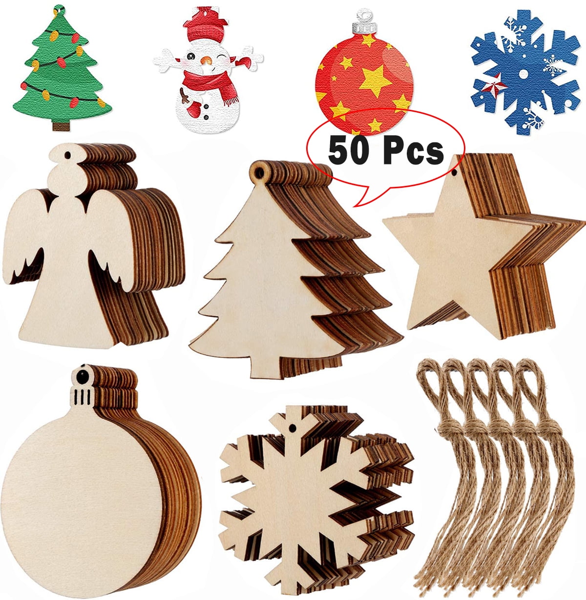Flat Wood Holiday Ornaments - Set of 4 designs ~ 2.5 in. dia. –