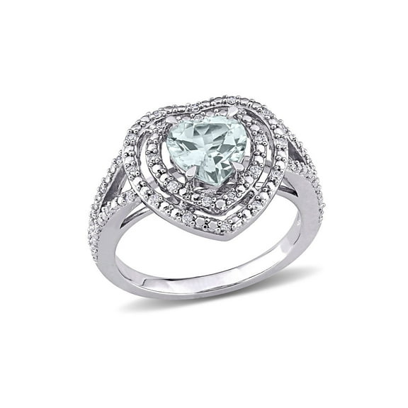 1.50 Carat (Ctw) Aquamarine Heart Ring in 10K White Gold with Diamonds for Women