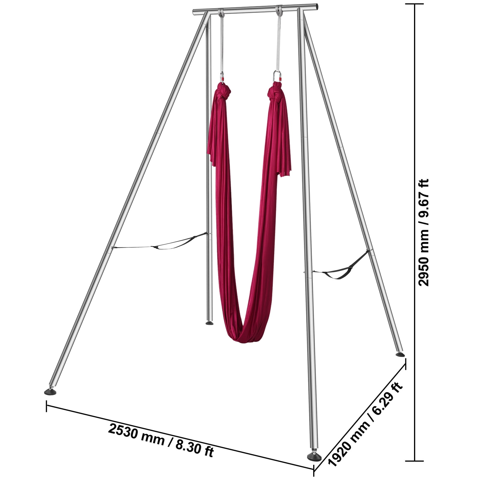 KFFKFF Airborne Yoga Structure & Hammock, 9.67 ft Tall Expert Yoga Swing Stand Accompanied by 6.6 Yards Airborne Hammock, Maximum 551.15 lbs Weight Limit, Yoga Apparatus for Airborne Yoga, Red