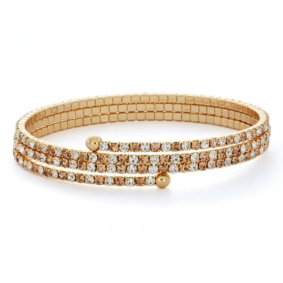 X & O 14KT Gold Plated Crystal Three Row Flex Bangle in Light Colorado Topaz and White Crystal Combination