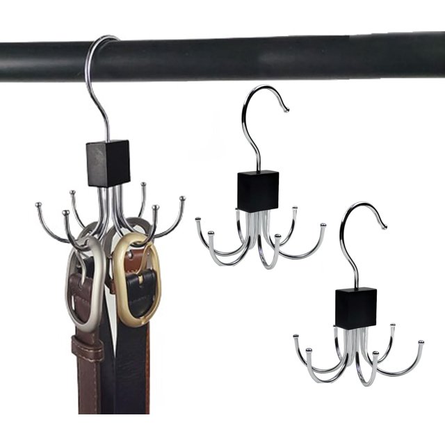 UtySty 3 Pack Belt Hanger Belt Organizer Multiple Hooks Rotatable Tie Hanger Space Saving Twirl Tie Rack Storage Hook for Wardrobe Closet Rods Hanging Hat Scarf Clothes Racks Rolling Clothing Rack