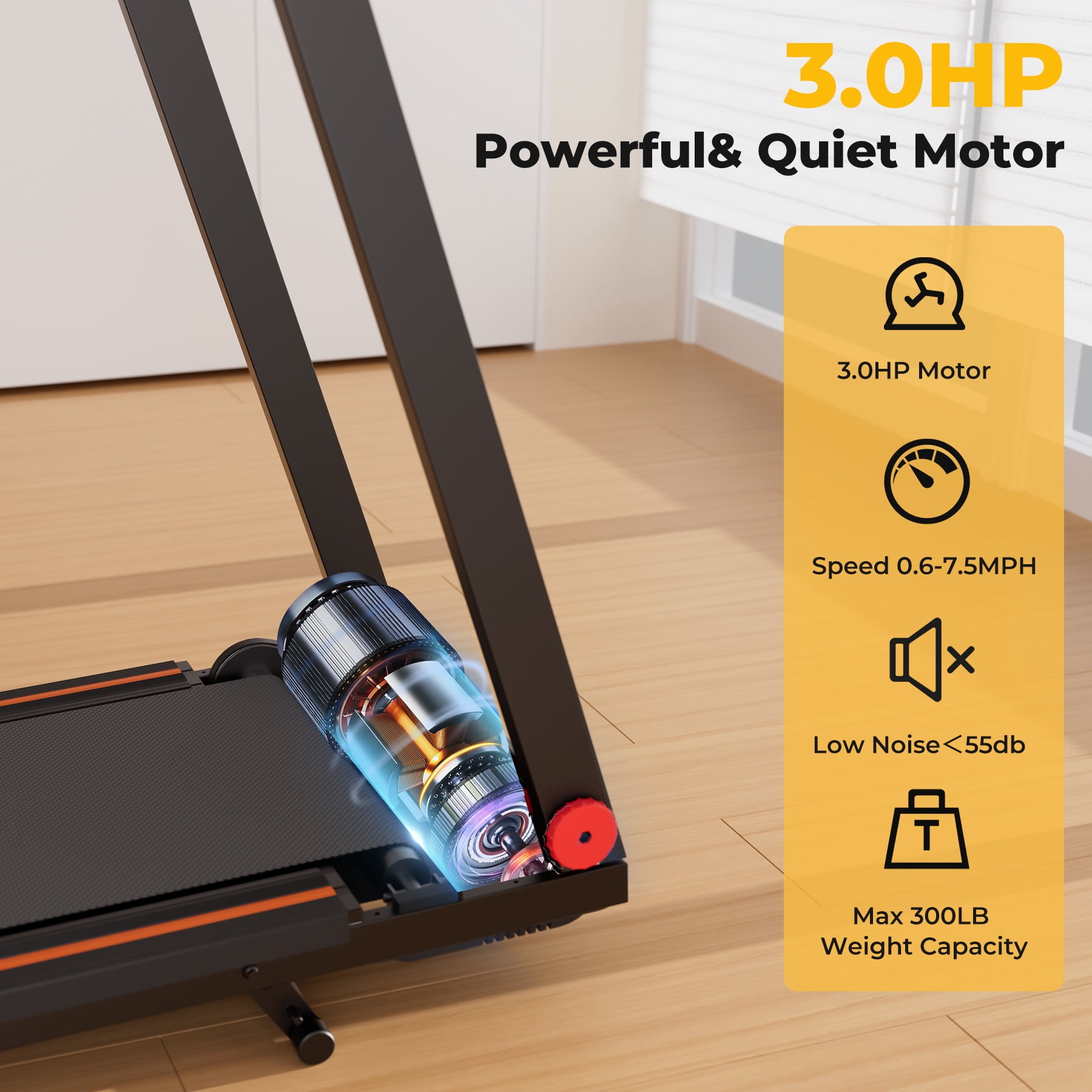 SSPHPPLIE Folding Treadmill with 6% Incline for Home,300 LBS Capacity, 3 HP,0.6-7.5MPH,Easy Assembly for Small Space