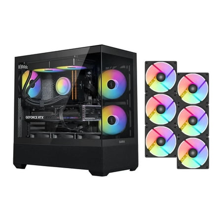 SAMA V40 Black ATX Mid Tower PC Case, 6 Pre-Installed 120mm ARGB PWM Fans, Dual Tempered Glass Panels, Vertical Airflow Design, USB Type-C Port,  Gaming Computer Case for ATX/Micro-ATX/ITX Motherboar