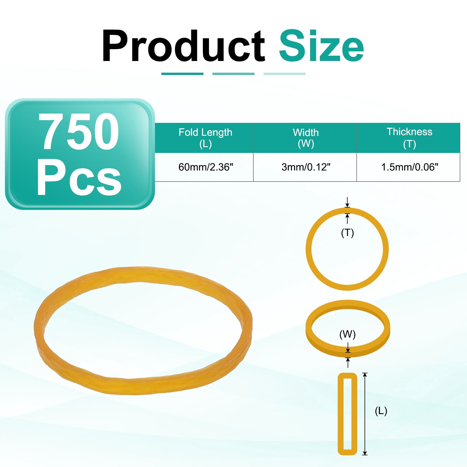 750Pack Rubber Bands, 2.36x0.12 Inch Elastic Bands for Office Supplies, Yellow