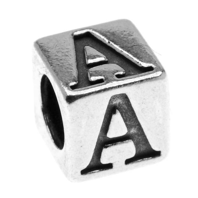 Alphabet Letter Beads 'B' Silver Metal Cube Charm 7mm Pack of 5 C65/2 
