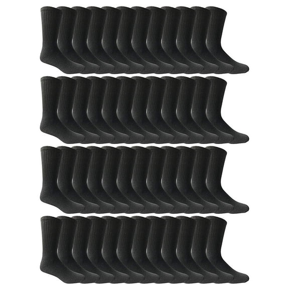 Value Pack Yacht & Smith Wholesale Bulk Crew, Cotton Basic Sport Socks for Kids (48 Pairs Black, Kids 6-8 (Shoe size 4-7.5))