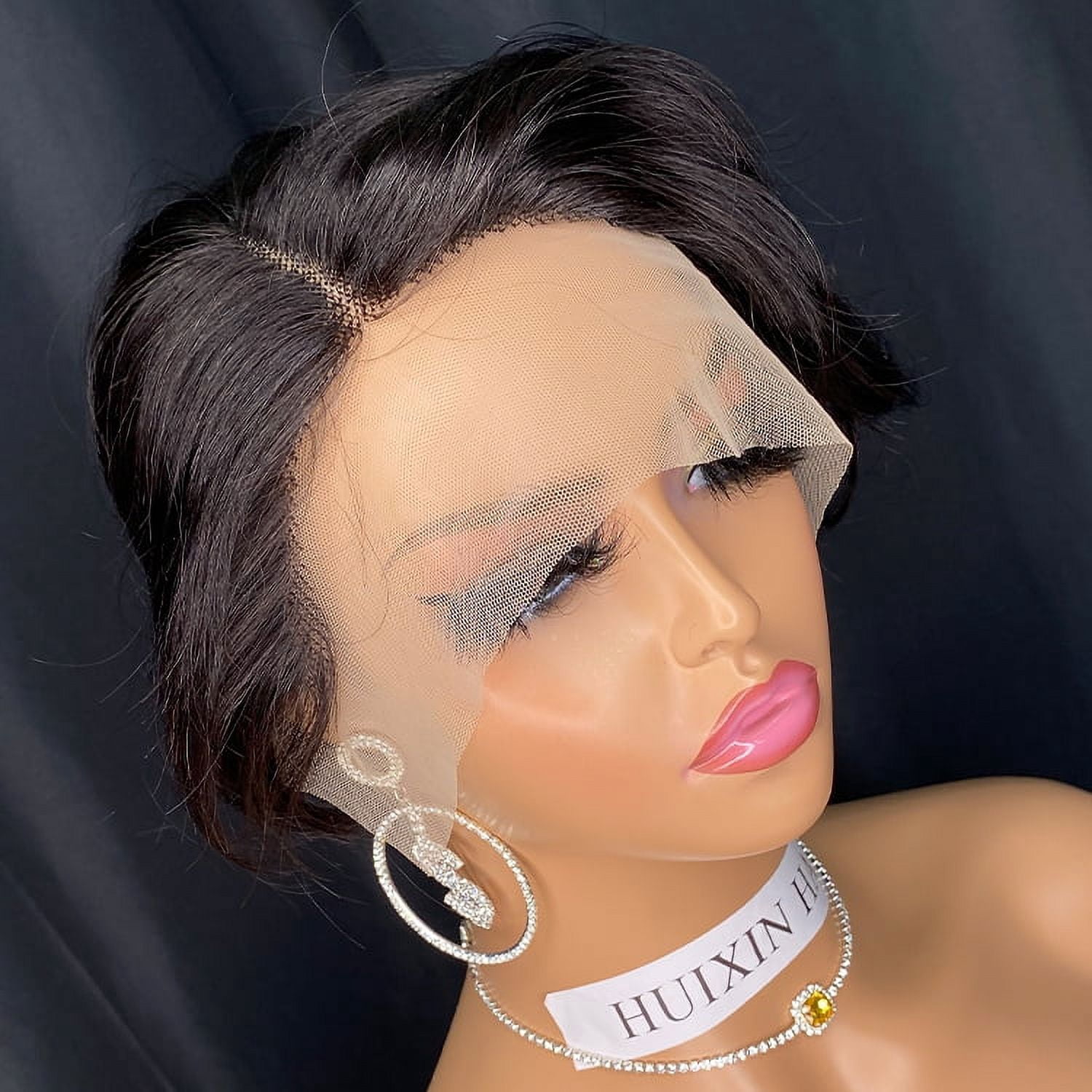 Wholesale 1Pcs Peruvian Indian 100% Vrigin Remy Human Hair Black Pixie Curly 13x1 T Part Wig