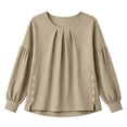 thumbnail image 4 of ClodeEU Women's Crew Neck Long Sleeve Side Button Split Tops,Casual Loose Solid Color Pullover Shirts ,Women's Plus M, 4 of 6