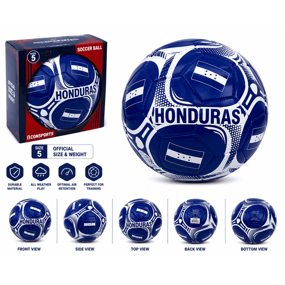 Icon Sports Honduras World Soccer Ball Size 5 Official Team Soccer Ball – Blue & White – Machine Stitched – Indoor & Outdoor Training Ball