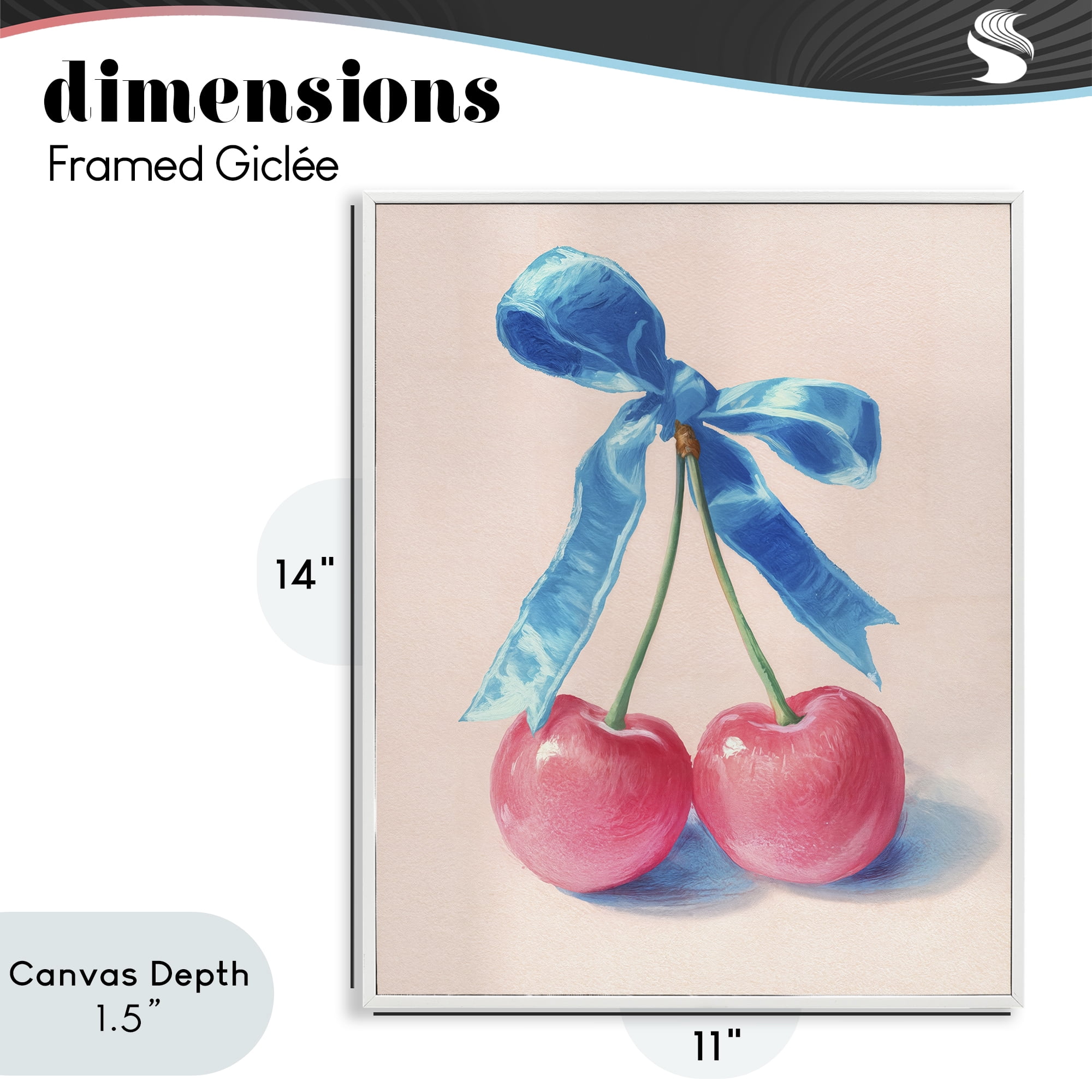 Stupell Industries Twin Cherries with Blue Ribbon White Framed Giclee Art, design by Imagine It Images