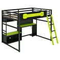 thumbnail image 6 of Harper & Bright Designs Full Size Gaming Loft Bed with Desk and Storage Shelves, Full Wood Low Loft Bed Frame with LED Lights, USB Ports and Pegboard, Black+Green, 6 of 18