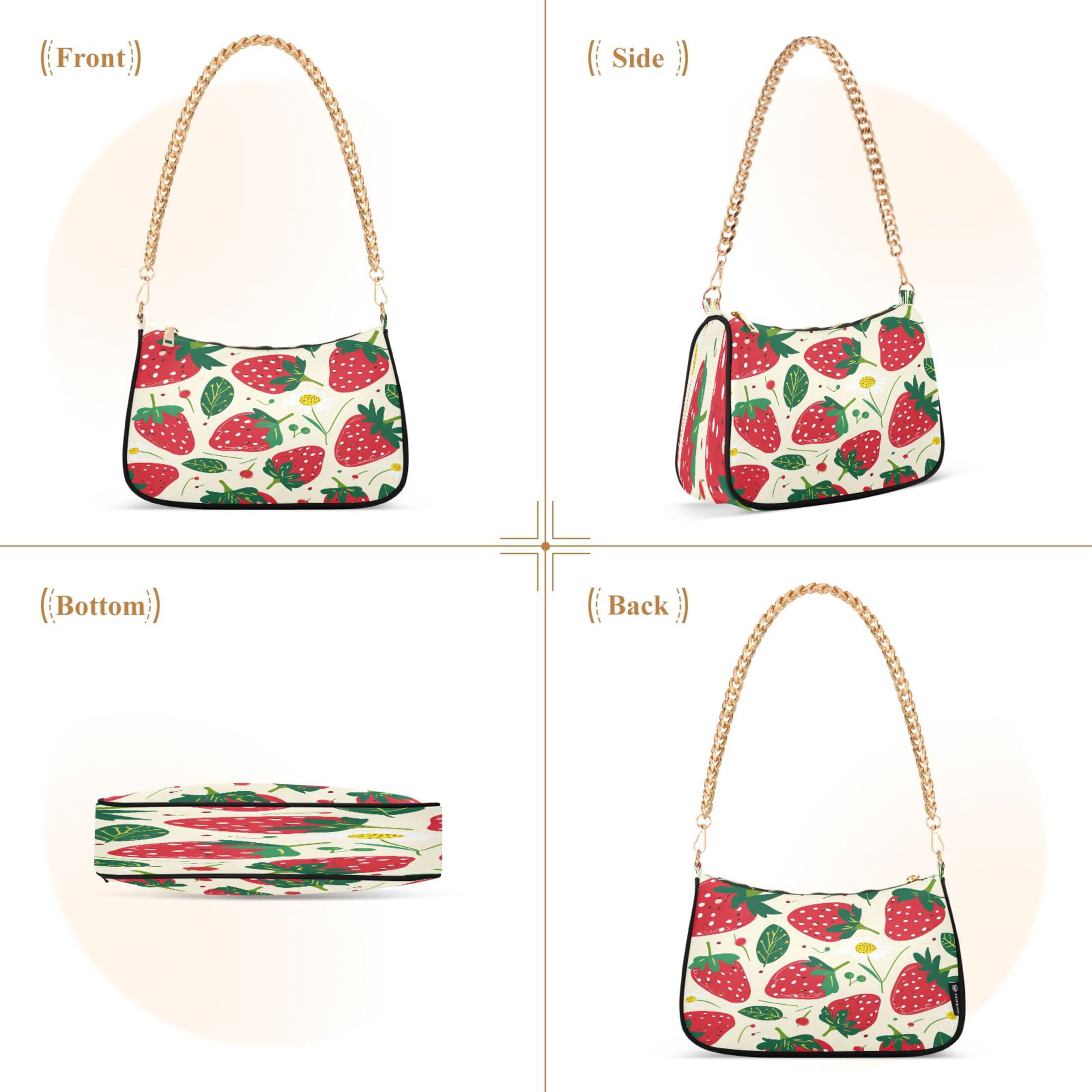 Ryvnso Strawberry Fruit Womens Chain Shoulder Bag Tote Handbags Clutch Hobo Purse with Zipper for Travel