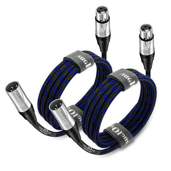 Augioth XLR to XLR Pro Mic Cable 30 Ft 2-Pack Male to Female XLR Cable 3-pin Blue Balanced Shielded Microphone Cable for Amplifier Mixer,Sp