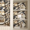 thumbnail image 6 of Golden/Black Peony Peel and Stick Floral Wallpaper Vintage Floral Contact Paper for Cabinets and Drawers Vinyl Self Adhesive Removable Vintage Wallpaper for Bedroom Shelf Liner 17.5''x102'', 6 of 9