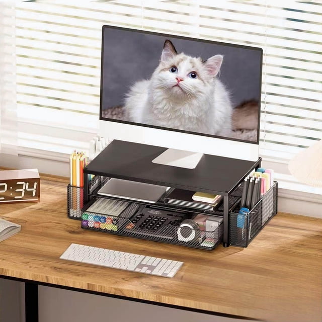 DALTACK Computer Monitor Height-increasing Stand | Iron Desk Manager with Drawers for Office Desktop Storage and Stationery Organization