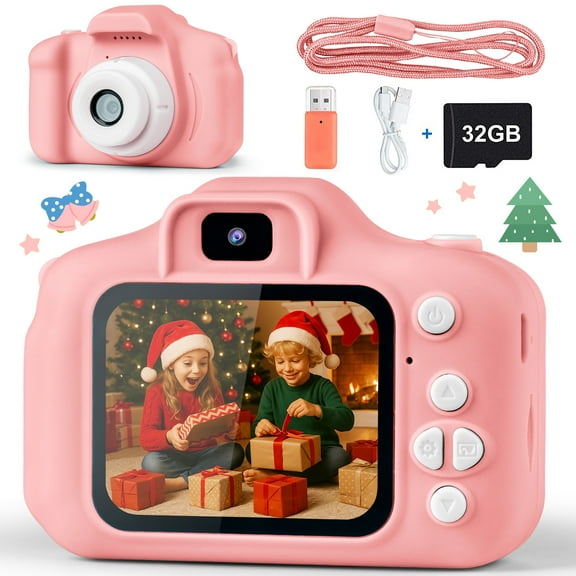 PayUSD Kids Camera for Girls Boys 32GB 1080HD Selfie Digital Cameras Video Toddler Toys Christmas Birthday Gift Age 3-10, Pink