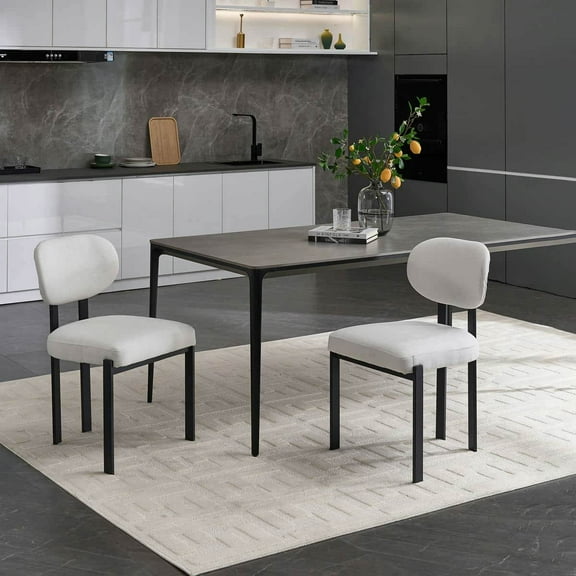 Spaco Modern Dining Room Chairs Set of 2, Mid-Century Upholstered Kitchen Dining Chairs with Black Metal Legs for Indoor as Livingroom, Bedroom, Beige
