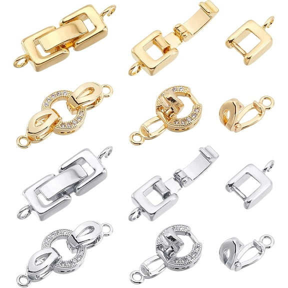 8 Sets 2 Styles Brass Fold Over Clasps 2 Colors Zirconia Extender Clasp Closure End Caps for Bracelet Necklace Jewelry Extender DIY
