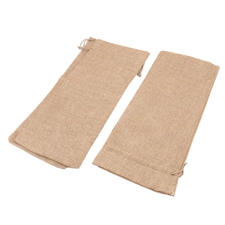 Drawstring Wine - Festival Gift Burlap Drawstring Wine Storage Bag Pouch Khaki 35cm x 15cm 3pcs